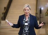 Sinn Fein vice-president Michelle O'Neill speaks to the media in the Great Hall at Parliament Buildings, Stormont, Belfast as the Bill to amend the Northern Ireland Protocol is introduced in Parliament. Picture: Liam McBurney/PA Wire
