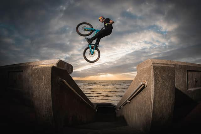 Danny MacAskill on Blackpool Beach. Picture: Dave Mackison