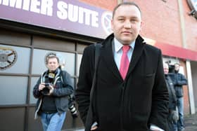 Ian Murray MP, then the chairman of the Foundation of Hearts arrives at Tynecastle for a creditors and shareholders meeting in 2013.