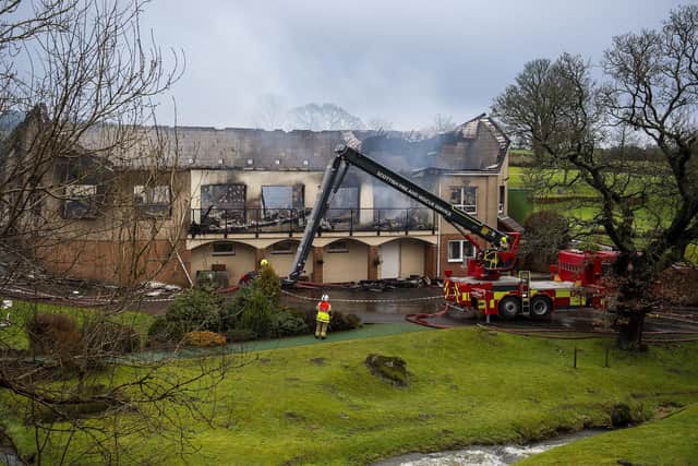 The clubhouse at Uphall Golf Club has been left gutted by the fire that broke out in the early hours of Saturday morning. Picture: Lisa Ferguson.