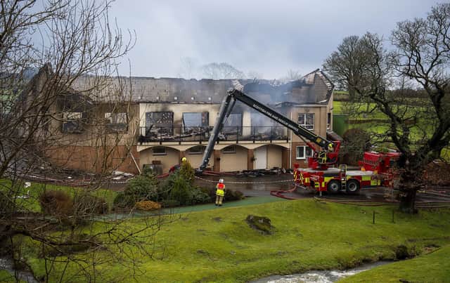 The clubhouse at Uphall Golf Club has been left gutted by the fire that broke out in the early hours of Saturday morning. Picture: Lisa Ferguson.