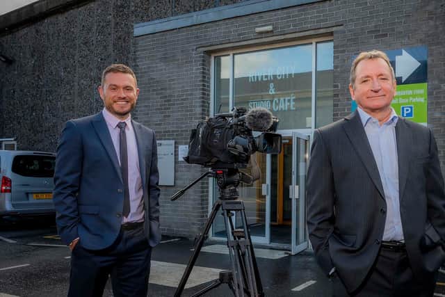 Jordan Young and Frank Gallagher pictured at the River City studios in Dumbarton. Picture: Alan Peebles
