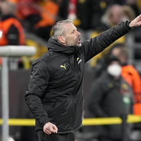 Dortmund's head coach Marco Rose reacts during the match against Rangers.