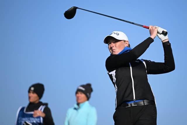 Louise Duncan plays her shot from the 17th tee during the second round of the Freed Group Women's Scottish Open presented by Trust Golf at Dundonald Links in Ayrshire. Octavio Passos/Getty Images.
