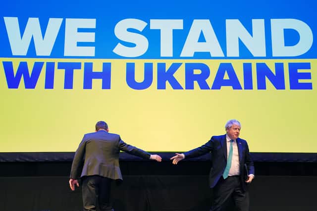 Prime Minister Boris Johnson (right) and Scottish Conservative Party leader Douglas Ross at the Scottish Conservative Conference at P&J Live