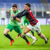 Ryan Christie battles for possession during Celtic's defeat to AC Milan. PIcture: Fabrizio Carabelli/PA Wire.