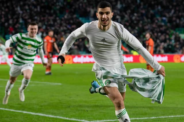 Celtic's Liel Abada celebrates his last-minute winner against Dundee United. (Photo by Craig Foy / SNS Group)