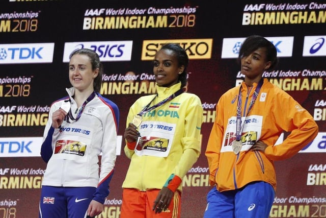 Muir came second to Ethiopia's Genzebe Dibaba to take a silver medal at the 2018 IAAF World Indoor Athletics Championships in Birmingham.