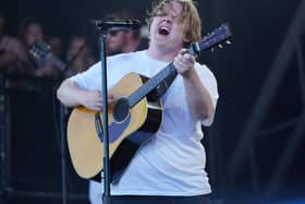 Lewis Capaldi performing on the Pyramid Stage, at the Glastonbury Festival at Worthy Farm