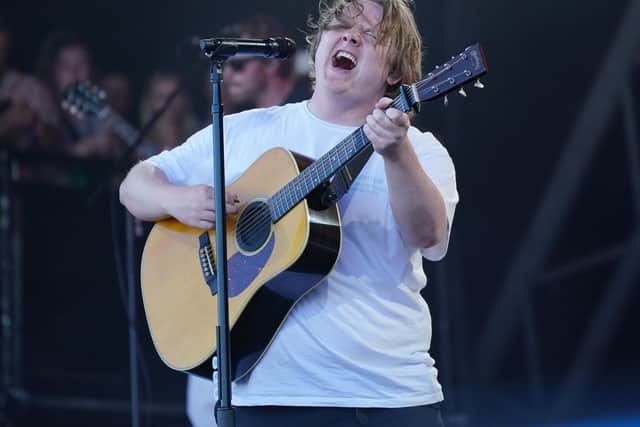 Lewis Capaldi performing on the Pyramid Stage, at the Glastonbury Festival at Worthy Farm