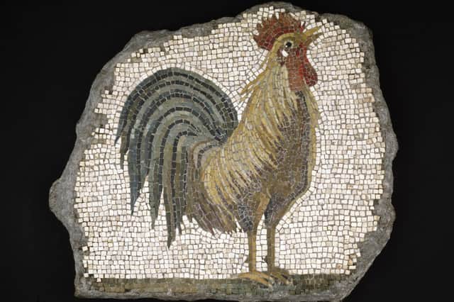 Mosaic fragment of a cockerel, 100 BC–0 AD PIC: CSG CIC Glasgow Museums Collections
