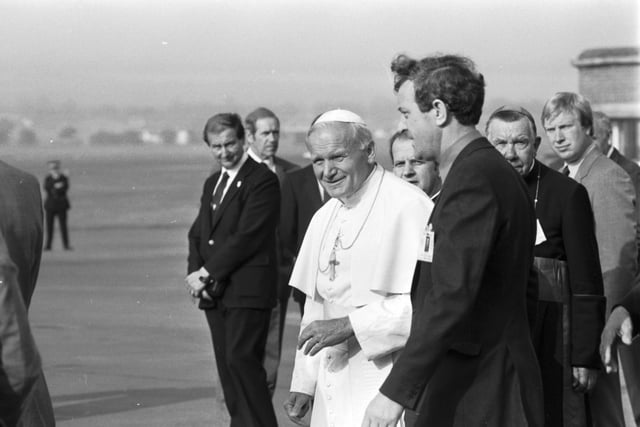 Pope John Paul II just before he boarded his helicopter at Turnhouse following his visit to Scotland.