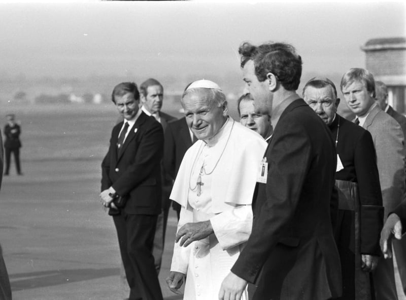 Pope John Paul II just before he boarded his helicopter at Turnhouse following his visit to Scotland.