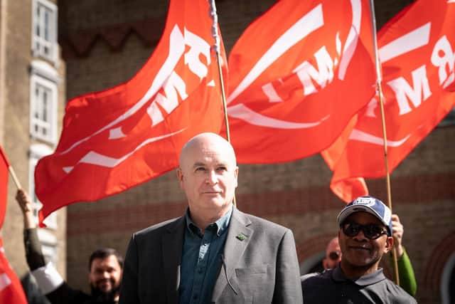 The RMT general secretary, Mick Lynch, on a picket line outside St Pancras station in London as members of the Rail, Maritime and Transport union begin their nationwide strike along with London Underground workers in a bitter dispute over pay, jobs and conditions. Picture date: Tuesday June 21, 2022.