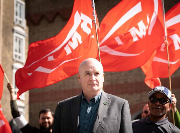 The RMT general secretary, Mick Lynch, on a picket line outside St Pancras station in London as members of the Rail, Maritime and Transport union begin their nationwide strike along with London Underground workers in a bitter dispute over pay, jobs and conditions. Picture date: Tuesday June 21, 2022.