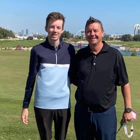 Dominic McGlinchey and his dad Gary pictured at Doha Golf Club ahead of the teenager's appearance in this week's Commercial Bank Qatar Masters on the DP World Tour.
