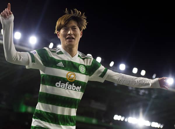 Celtic's Kyogo Furuhashi  hasn't helped his team win a peantly at home in the league this season, in part,  because defenders can rarely get close to him as he weaves his magic that was to the fore with his double in the 4-0 win over St Mirren. (Photo by Ross MacDonald / SNS Group)