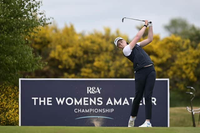 Hannah Darling in action during the second qualifying round of the R&A Womens Amateur Championship at Kilmarnock (Barassie) Golf Club. Picture: Charles McQuillan/R&A/R&A via Getty Images.