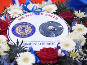 One of the floral tributes placed outside Ibrox Stadium following the death of former Rangers manager Walter Smith. (Photo by Craig Foy/SNS Group).