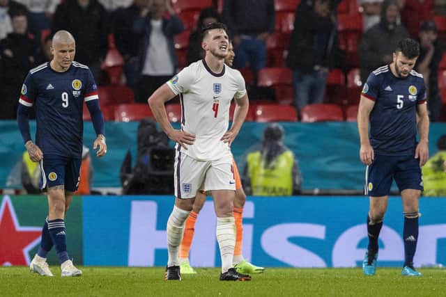 England's Declan Rice is left frustrated during a Euro 2020 match between England and Scotland at Wembley Stadium, on June 18, 2021, in London, England. (Photo by Alan Harvey / SNS Group)