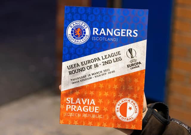 Matchday programme for the UEFA Europa League Round of 16 2nd Leg match between Rangers FC and Slavia Prague at Ibrox Stadium on March 18, 2021, in Glasgow, Scotland.  (Photo by Alan Harvey / SNS Group)