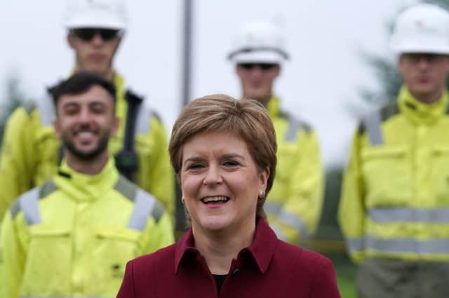 Nicola Sturgeon is seen during her visit to Scottish Power Cumbernauld
