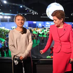 Nicola Sturgeon meets climate activists Vanessa Nakate, right, and Greta Thunberg, left, during the COP26 climate summit (Picture: Andy Buchanan/pool/Getty Images)