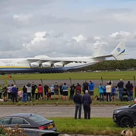 Around 1,000 people gathered at Prestwick Airport to see the Antonov AN-225 land. PIC: @LIKWID/Twitter