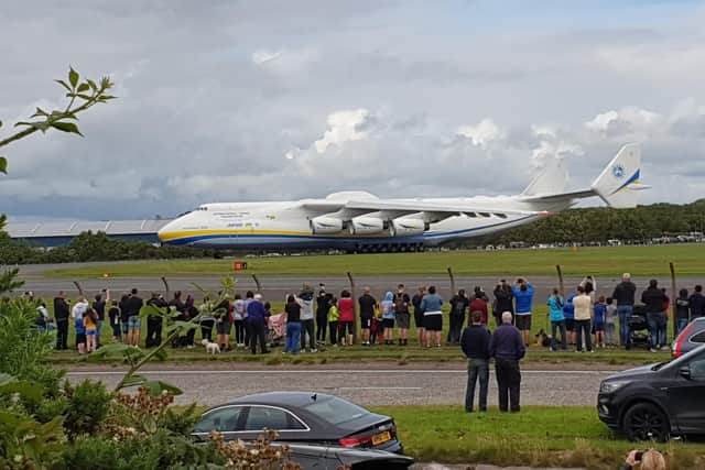 Around 1,000 people gathered at Prestwick Airport to see the Antonov AN-225 land. PIC: @LIKWID/Twitter