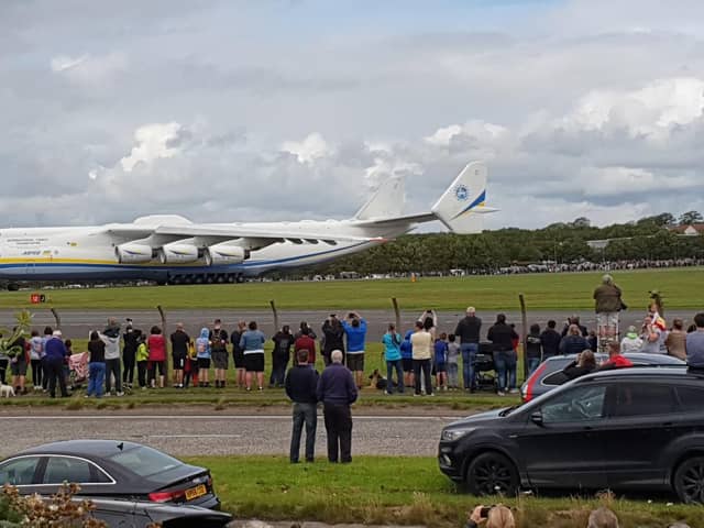 Around 1,000 people gathered at Prestwick Airport to see the Antonov AN-225 land. PIC: @LIKWID/Twitter