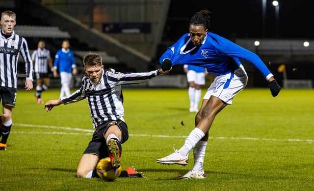 Joe Aribo takes a shot under challenge from Marcus Fraser during the Betfred Cup quarter final  (Photo by Craig Williamson/SNS Group)