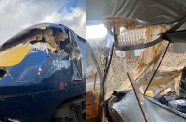 Damage caused to the train cab in the collision. (Photo by RAIB)