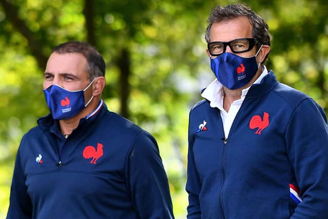 France coach Fabien Galthie, right, with general manager Raphael Ibanez.