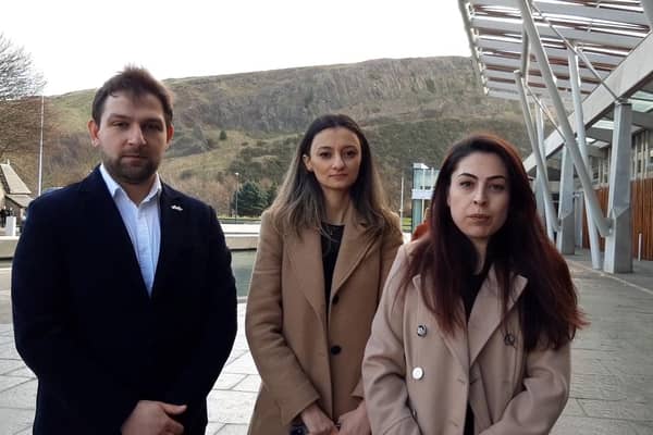 Ahmet Burak Ozyurt (L), Kubra Kaymakci Ustuner and Meltem Hiktaniyan, of the Association of Turkish Alumni and Students.