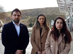 Ahmet Burak Ozyurt (L), Kubra Kaymakci Ustuner and Meltem Hiktaniyan, of the Association of Turkish Alumni and Students.