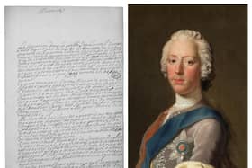 The handwritten letter by Bonnie Prince Charlie in which he asks Louis XVI for 20,000 soldiers to continue the 1745 Rising. PIC: Courtesy of Birlinn Books.