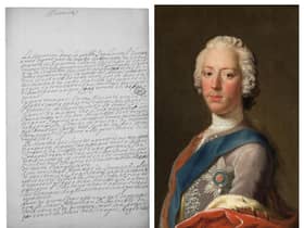 The handwritten letter by Bonnie Prince Charlie in which he asks Louis XVI for 20,000 soldiers to continue the 1745 Rising. PIC: Courtesy of Birlinn Books.