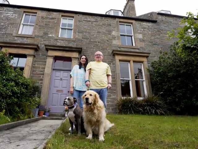 The Pastel House is home to Jay and Rob who relocated to Orkney from London four years ago along with their dogs Margo and Ely and cat, Royal Tenenbaum