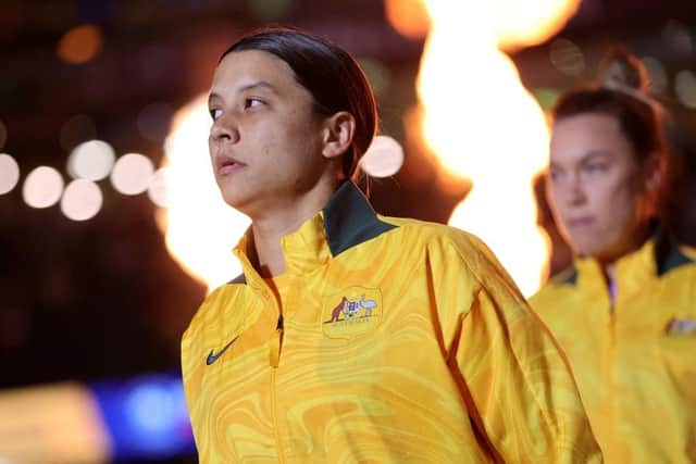 Australia's Sam Kerr loves the big stage. (Photo by Martin KEEP / AFP) / -- IMAGE RESTRICTED TO EDITORIAL USE - STRICTLY NO COMMERCIAL USE -- (Photo by MARTIN KEEP/AFP via Getty Images)