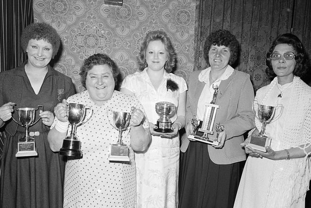 The Sutton Ladies Darts team with their trophies in 1980