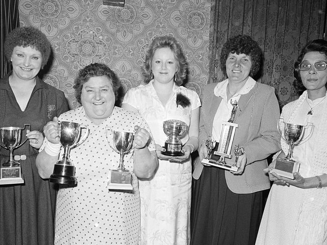 The Sutton Ladies Darts team with their trophies in 1980