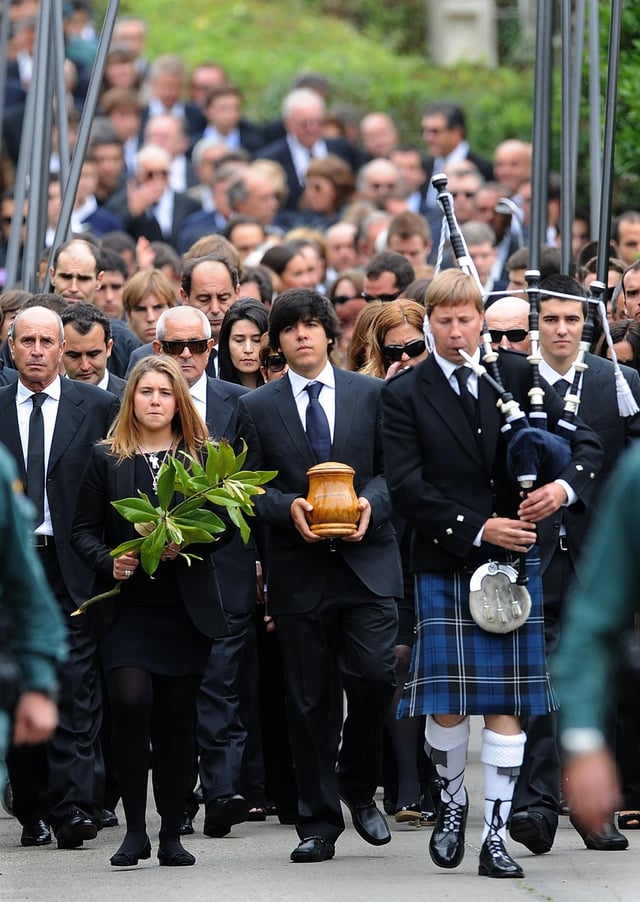 A piper plays at the funeral of Seve Ballesteros in 2011. He had a special connection with Scotland following his Open win at St Andrews in 1984. Picture: Denis Doyle/Getty Images