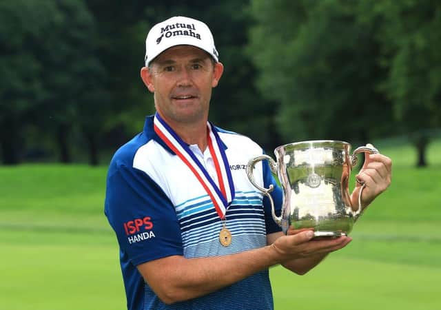 Padraig Harrington poses with the trophy after winning the US Senior Open at Saucon Valley Country Club in Bethlehem, Pennsylvania. Picture: Sam Greenwood/Getty Images.