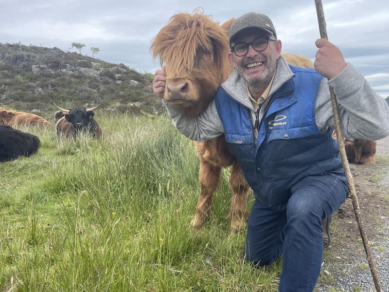 Graham 'Cow Mutterer' Dobson, from the Isle of Arran, is on a working holiday in Duirinish to help his brother Iain and wife Mary with the guided Highland cow tours - and he loves it