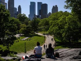 People sit in Central Park in New York City. Picture: Ed Jones/AFP via Getty Images