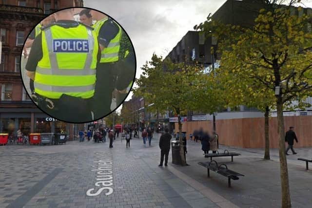 Bike rider left in hospital after suffering serious leg injury in city centre assault.
