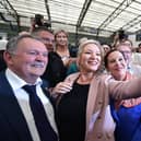Northern Ireland's Sinn Féin leader Michelle O'Neill and Ireland's Sinn Féin leader Mary Lou McDonald pose for a selfie with colleagues and supporters as the votes are counted (Picture: Charles McQuillan/Getty Images)