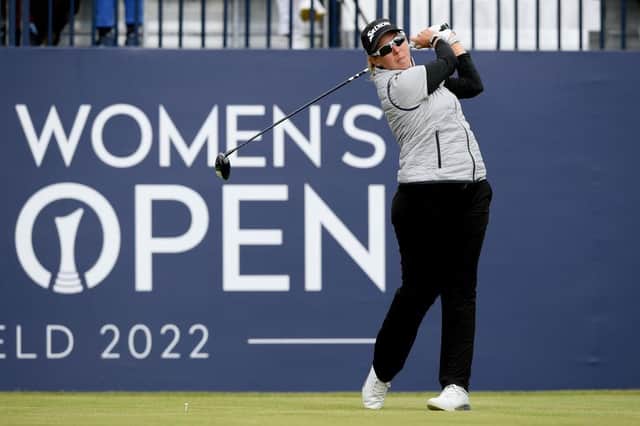 Ashleigh Buhai tees off at the first in the third round of the AIG Women's Open at Muirfield. Picture: Octavio Passos/Getty Images.