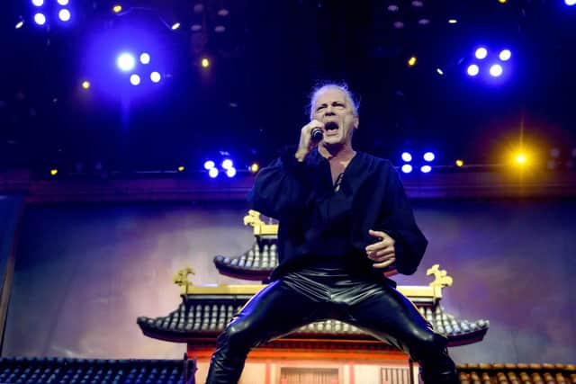 Lead singer Bruce Dickinson of the British heavy metal band Iron Maiden performs at the rock and metal festival Copenhell in Copenhagen.