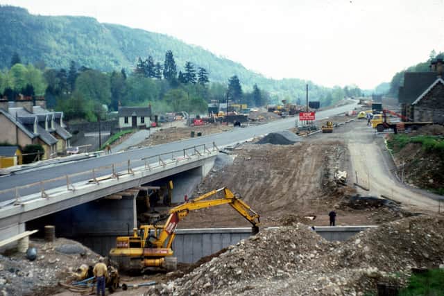A new section of the A9 bypassing Dunkeld and Birnam near the villages' railway station under construction in 1977. (Photo by Scottish Roads Archive)